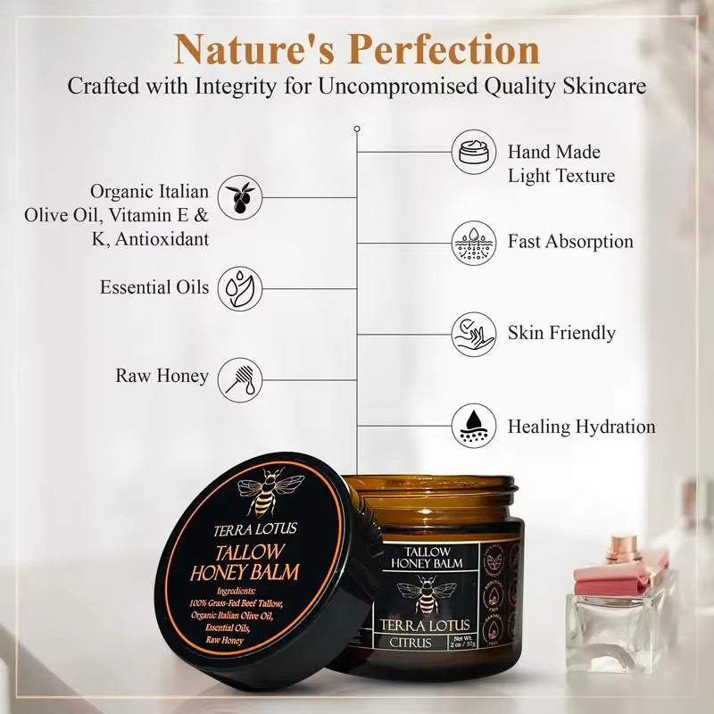 Tallow Honey Balm™ Organic Beef Tallow & Raw Honey Moisture Balm